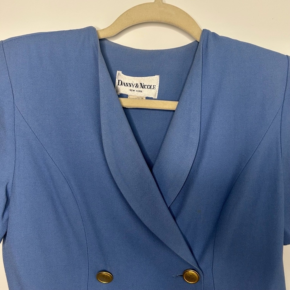 Vintage DANNY & NICOLE Blue Short Sleeve Double Breasted Blazer Blouse Size 4P - Picture 3 of 5